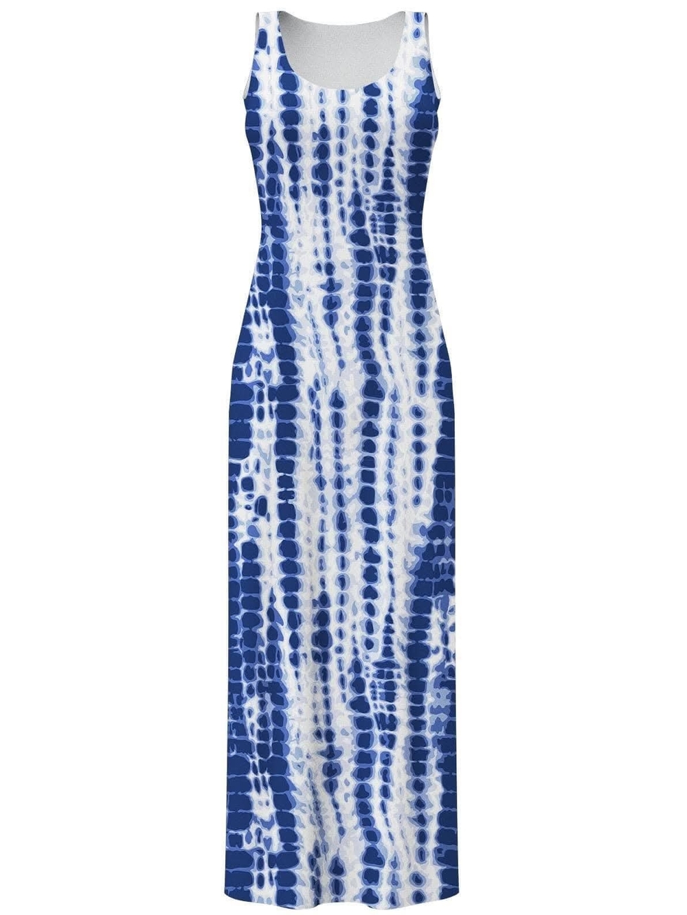 Sleeveless Blue Tie-Dye Maxi Dress - Unbranded